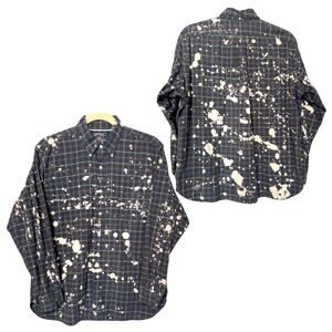 Upcycled Thrashed Hand Bleached Flannel Button Shirt Mens XL Grunge Rave 90s Y2k